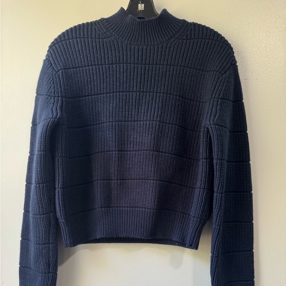 Marc Jacobs Marino Wool Dark Blue Ribbed Half Zipper Turtleneck Sweater - Picture 4 of 9